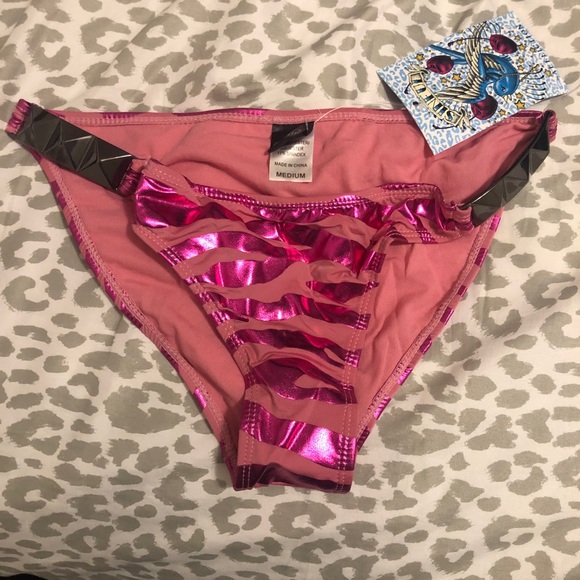 REPOSTING - Affliction Sinful Pink Zebra Striped Bikini - Picture 4 of 7